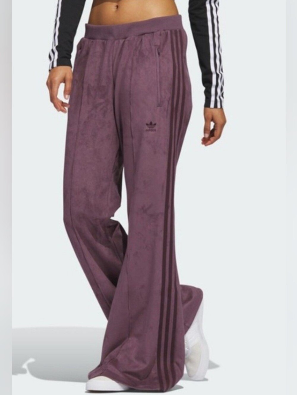 Adidas Originals Adicolor Three Stripe Plum Velvet Track Pants with Side Stripes